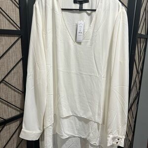 *NWT* WHBM - V-Neck White Tunic Blouse Sheer Layers - XL